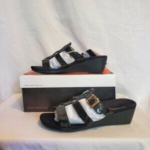 Vionic Radia Wedge Sandal Triple Strap, Black Crocodile